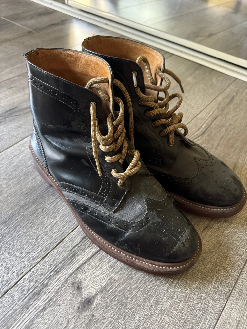 Dr. Martens Black Leather Chukka Brogue Boots with Tan Laces
